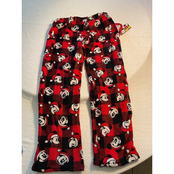Disney‎ Mickey Mouse Santa Holiday Plush Pajama Pants Women's Small Red Plaid - Picture 4 of 4